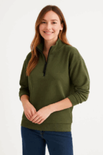 Üç İplik Dık Yaka Yarım Fermuarlı SweatShirt - Görsel 4