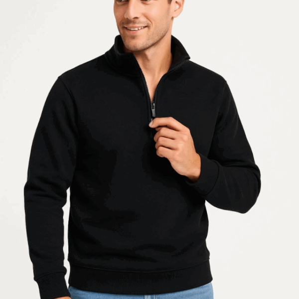 Erkek Dik Yaka Sweatshirt Dik Yaka Yarım Fermuarlı 3 İplik Şardonlu Pamuk Kumaş