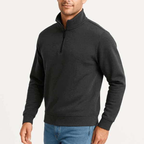 Erkek Dik Yaka Sweatshirt Dik Yaka Yarım Fermuarlı 3 İplik Şardonlu Pamuk Kumaş