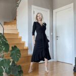 Krep Kumaş Midi Boy Kuşaklı Uzunkol Elbise 113 Cm - Görsel 3