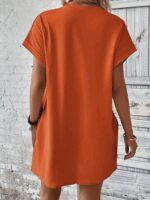 Kadın Kısa Kollu Bisiklet Yaka Cepli Kelebek Baskılı Viskon Elbise - Görsel 2