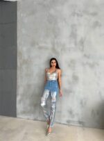 DİZ YIRTIK VARAKLI MOM KOT PANTOLON - Görsel 3