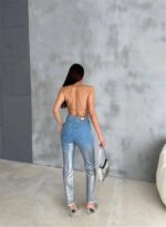 DİZ YIRTIK VARAKLI MOM KOT PANTOLON - Görsel 4