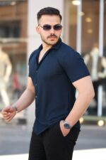 Erkek Kısa Kollu örme Kumaş Pamuklu Gömlek - Görsel 2