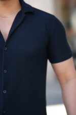 Erkek Kısa Kollu örme Kumaş Pamuklu Gömlek - Görsel 3