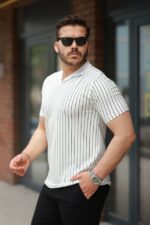 Erkek Yakalı çizgi Desenli Kısa Kollu Tişört - Görsel 2