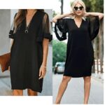 Kadın Tüllü Kısa Kollu V Yaka Krep Elbise - Görsel 2