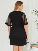 Kadın Tüllü Kısa Kollu V Yaka Krep Elbise - Görsel 9