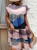 Kadın Kısa Kollu Bisiklet Yaka Kare Desenli Dalgıç Elbise - Görsel 2