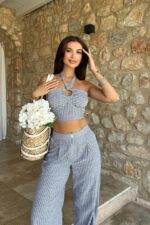 Vesna Keten Çizgili Crop Takım 9806-0025 - Görsel 3