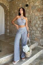 Vesna Keten Çizgili Crop Takım 9806-0025 - Görsel 4