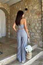 Vesna Keten Çizgili Crop Takım 9806-0025 - Görsel 7