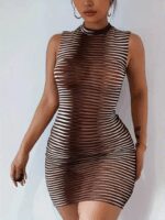 Kadın Sıfır Kol Desenli Mini Bodycon Dalgıç Elbise