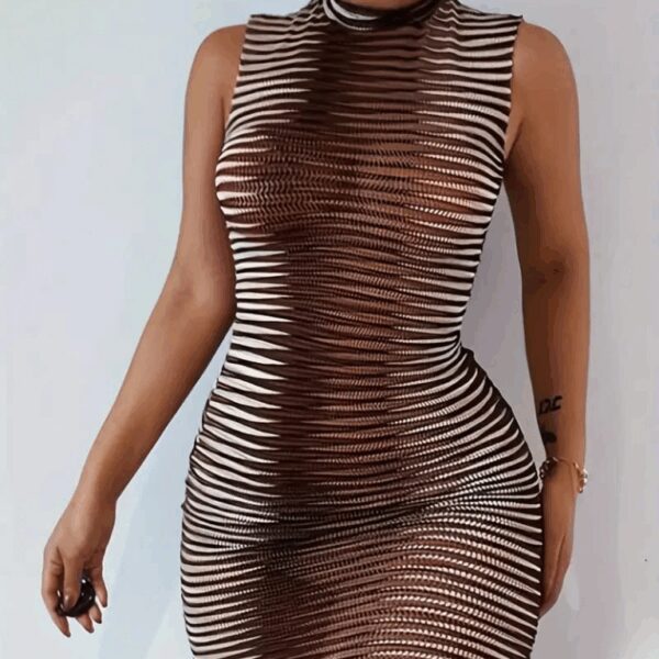 Kadın Sıfır Kol Desenli Mini Bodycon Dalgıç Elbise