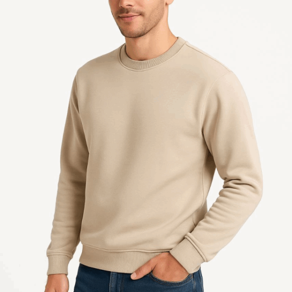 Erkek Üç İplik Düz Bisiklet Yaka SweatShirt