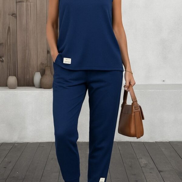 Kadın Askılı Yuvarlak Yaka Viskon Iki Iplik Bluz Ve Eşofman Altı Ikili Takım