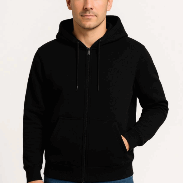 Erkek Üç İplik Kapüşonlu Tam Fermuarlı Kanguru Çepli SweatShirt Hoodie