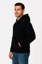 Erkek Üç İplik Kapüşonlu Tam Fermuarlı Kanguru Çepli SweatShirt Hoodie - Görsel 3
