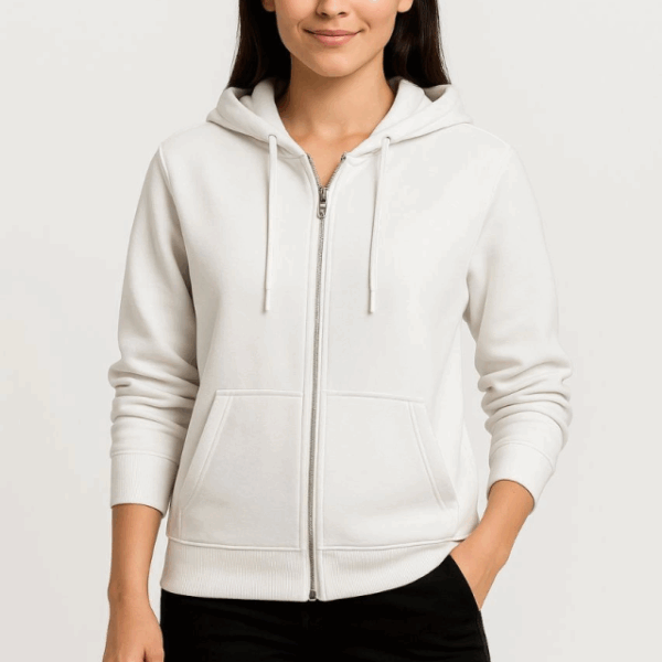 Üç İplik Kapüşonlu Tam Fermuarlı Kanguru Çepli SweatShirt Hoodie