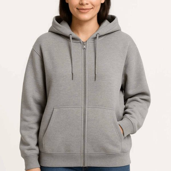 Üç İplik Kapüşonlu Tam Fermuarlı Kanguru Çepli SweatShirt Hoodie