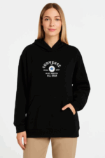 Üç İplik Kapşonlu ön Ve Arka Baskılı SweatShirt Hoodie- Siyah - Görsel 2
