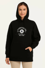 Üç İplik Kapşonlu ön Ve Arka Baskılı SweatShirt Hoodie- Siyah - Görsel 4