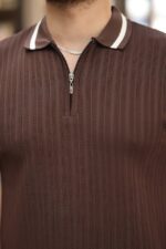 Erkek Yaka Ve Kolları çizgi Detaylı Fermuarlı Kısa Kollu T-shirt - Görsel 3