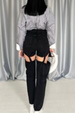 Siyah Askılı İki Parça Jeans Pantolon - Görsel 4