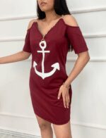 Fermuar Detay çıpa Baskılı Zincir Askılı Iki Iplik Elbise - Görsel 2