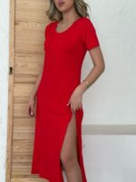 Kadın Kısa Kollu V Yaka Maxi Boy Elbise 124 Cm - Görsel 4