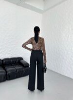 230 Gr Poly Viscose Lycra Metal Düğme Palazzo Pantolon - Görsel 2
