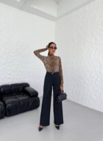 230 Gr Poly Viscose Lycra Metal Düğme Palazzo Pantolon - Görsel 4
