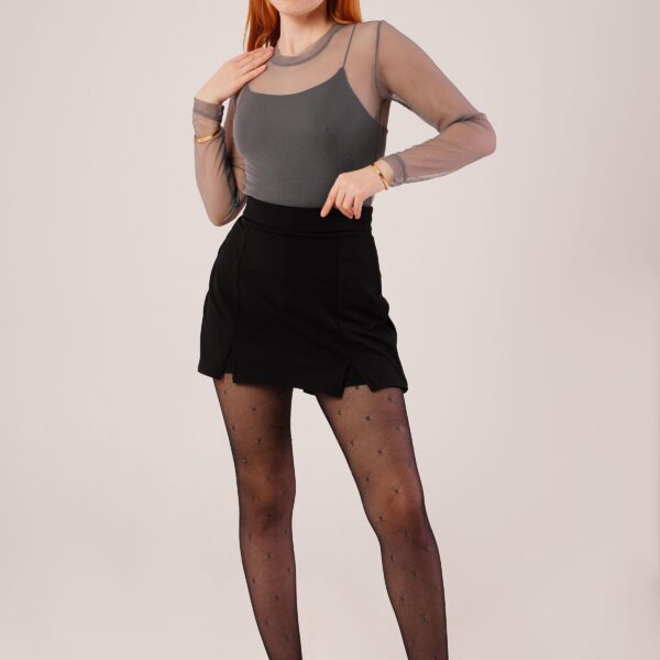 Yırtmaç Detaylı Siyah Mini Etek