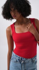 Kare Yaka Kalın Askılı Bodysuit - Görsel 4