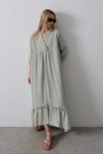 Çizgili Oversize V Yaka Elbise