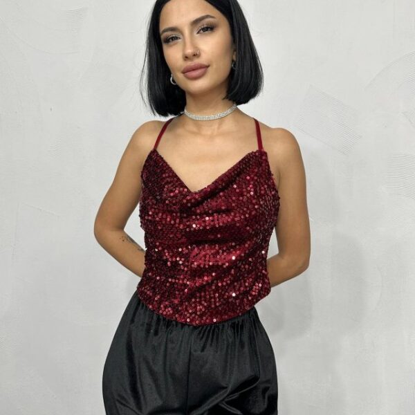 Bordo Askılı Degaje Bluz