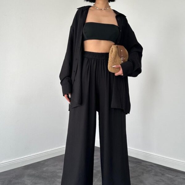 Siyah Alice Gömlek Ve Bol Kesim Pantolon Takım