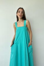 Mint Askılı Cepli Elbise - Görsel 2
