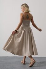 Askılı Uzun Elbise - Taş - Görsel 3