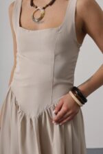 Askılı Uzun Elbise - Taş - Görsel 4