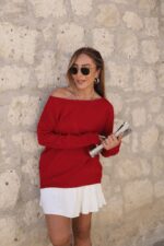 Kadın Uzun Kollu Tek Omuzu Açık Akrilik Bluz - Görsel 3
