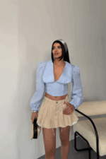 CROP POPLİN GÖMLEK YAKA KENAR DANTEL DETAYLI