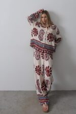 Desenli Kolları Volanlı Pantolon Takım