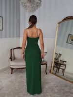 Kadın Omuz Askılı Derin Yırtmaç Detay Maxi Boy Elbise - Görsel 7