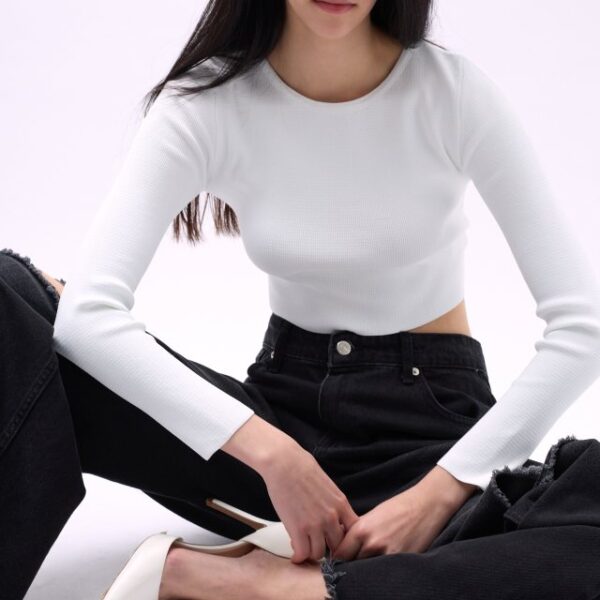 Bisiklet Yaka Dokulu Crop