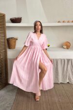 Pembe Müslin Uzun Elbise - Görsel 2