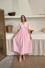 Pembe Müslin Uzun Elbise - Görsel 3