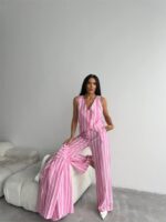 ÇİZGİLİ KETEN YELEK-PANTOLON TAKIM