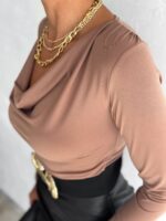 Kadın Sandy Kumaş Degaje Yaka Uzun Kollu Bluz - Görsel 2