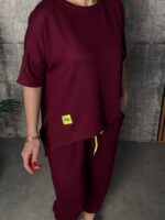 Kadın Kısa Kollu Bisiklet Yaka Viskon Iki Iplik Bluz Ve Pantolon Ikili Takım - Görsel 2